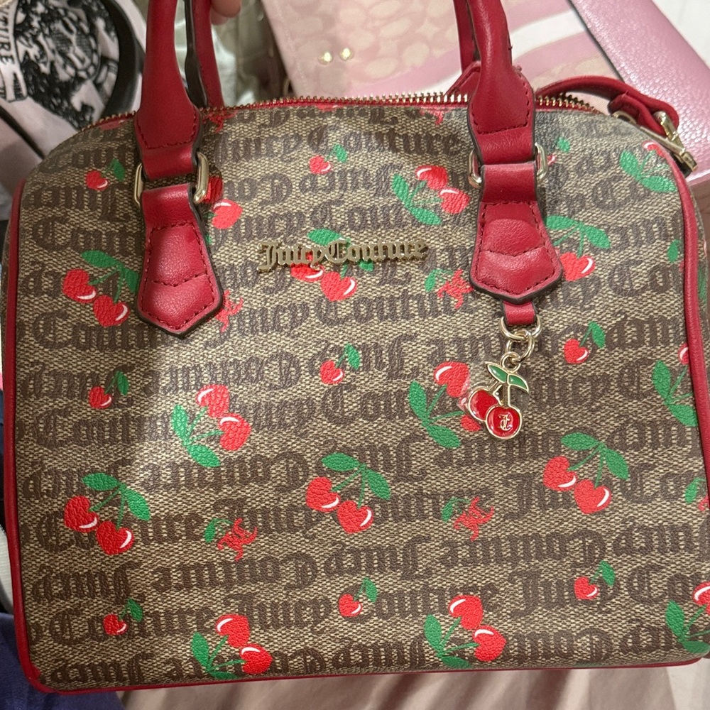 Juicy Couture Cherry Patterned Satchel in Brown and Red